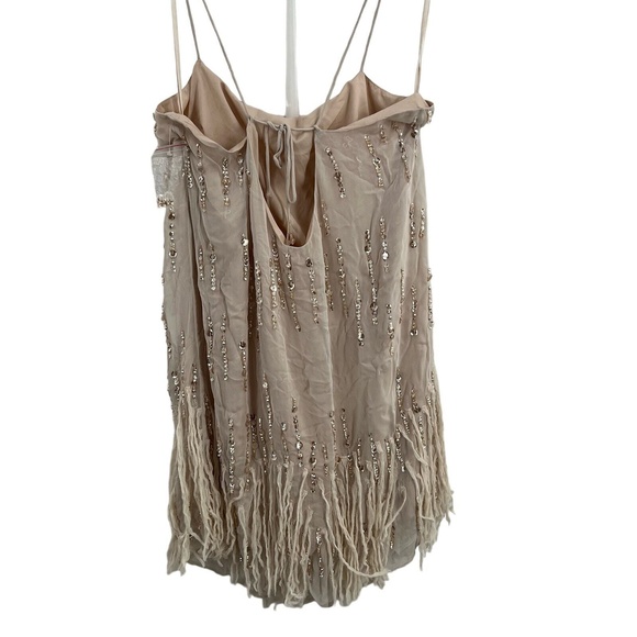 Free People Mini Dress Crystal Clear Sequin Fringe Detail Slip Dress Large - Picture 3 of 10